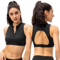 thumbnail image 1 of WBQ Womens High Neck Front Zip Sports Bra - Full Coverage Sports Bra Padded Racerback Workout Sports Bra, 1 of 9