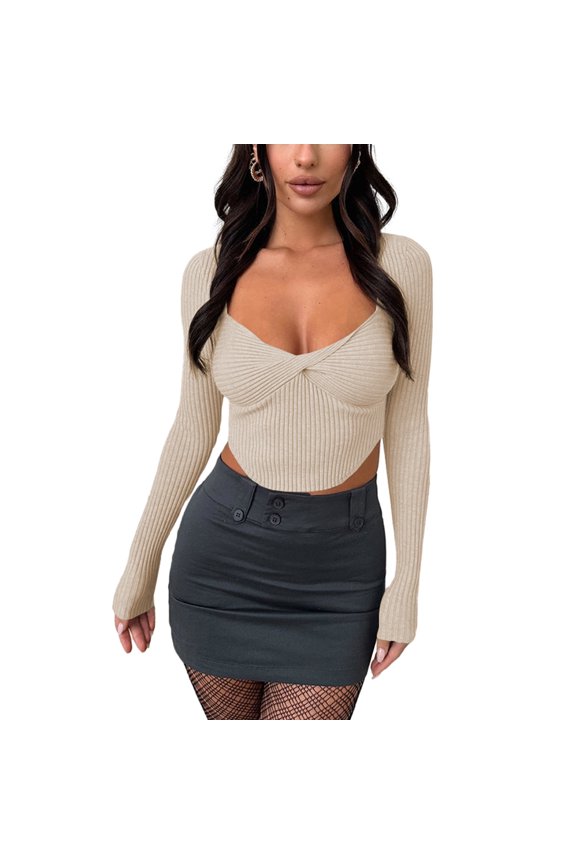 Womens Long Sleeve Square Neck Ribbed Cropped Tops Basic T Shirts Going Out Tops Y19k Slim Fitted Shirt Casual Tops