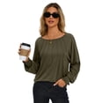 thumbnail image 1 of WBQ Womens Long Sleeve Tops Crew Neck Casual Pleated T Shirts Fashion Dressy Tunic Blouses, 1 of 7
