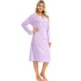 thumbnail image 1 of WBQ Womens Nightgown Long Sleeve Polka Dot Sleepshirts Spring Fall Loungewear House Dress Button Sleepwear Henley Nightdress, Purple XL, 1 of 9