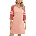 thumbnail image 1 of WBQ Womens Nightgowns 3/4 Long Sleeve Sleepshirts Round Neck Contrast Color Sleepwear Comfy Loungewear Night Dress, S-3XL, 1 of 9