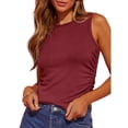 thumbnail image 1 of WBQ Womens Ribbed Tank Tops Summer Sleeveless High Neck Casual Slim Fitted Basic Knit Shirts Side Ruched Top S-2XL, 1 of 5