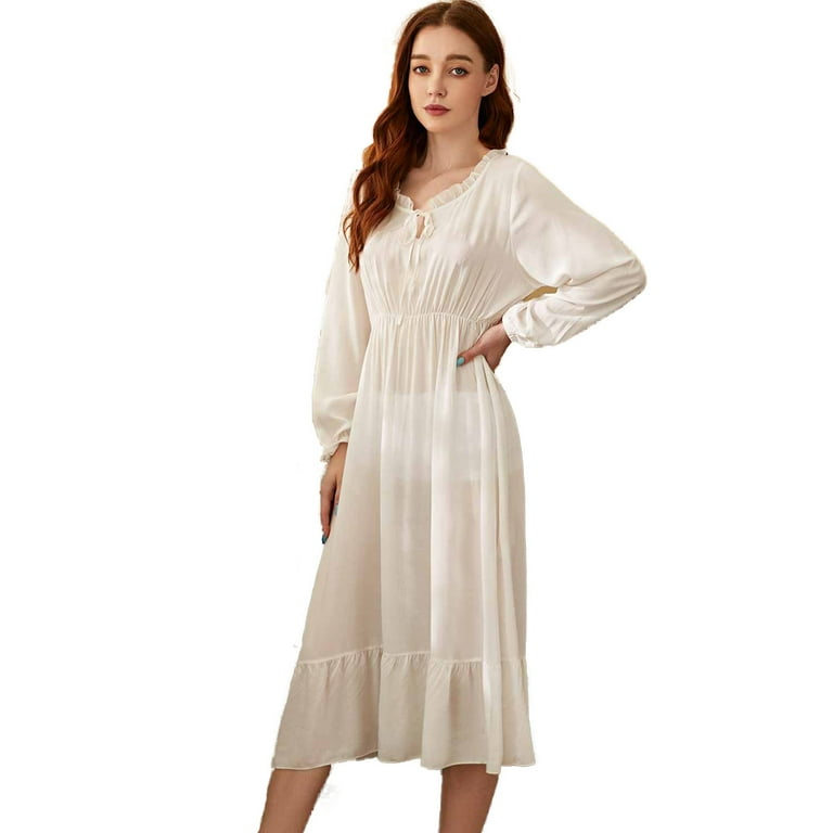 WBQ Womens See Through Nightgown Victorian Vintage Nightshirt