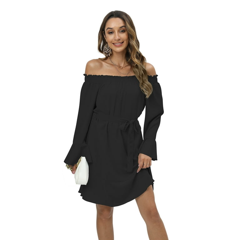 Black flounce sleeve clearance dress