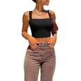thumbnail image 1 of WBQ Womens Square Neck Tank Top Sleeveless Strappy Double Lined Basic Crop Tops Shirts, 1 of 6