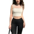 thumbnail image 1 of WBQ Womens Square Neck Tank Top Sleeveless Strappy Double Lined Basic Crop Tops Shirts, 1 of 6