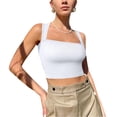 thumbnail image 1 of WBQ Womens Square Neck Tank Top Sleeveless Strappy Double Lined Basic Crop Tops Shirts, 1 of 5