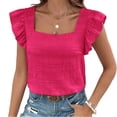 thumbnail image 1 of WBQ Womens Summer Top Ruffle Cap Sleeve Square Neck Blouse Pleated Textured Shirt Dressy Casual Tops S-2XL, 1 of 6