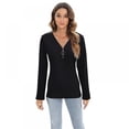 thumbnail image 1 of WBQ Womens Zip Henley Long Sleeve Tops Slim Fit Zipper T Shirt V Neck Ribbed Knit Blouse Tops, 1 of 9