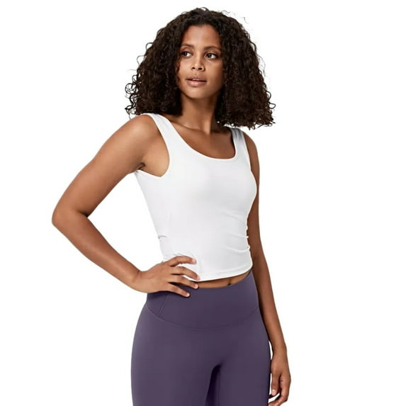 WBQ Workout Crop Tank Tops for Women Solid Comfort Sleeveless Shirts for Casual Sports Fitness Yoga Reversible Ribbed Tops