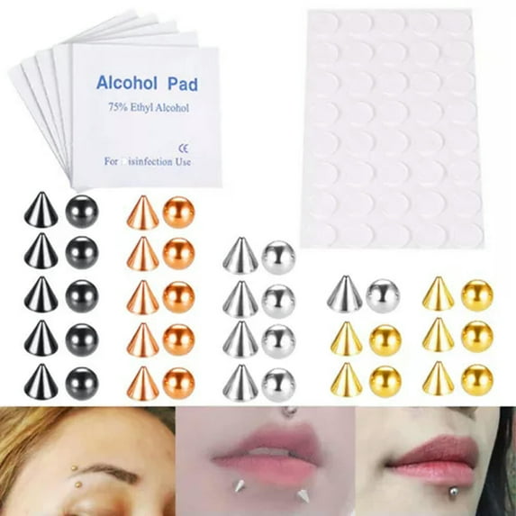 WBQF Fake Lip Stud Ring Nose Ring Eyebrow Ring Dimple Sticker Piercing Jewel^H2-Silver-3mm