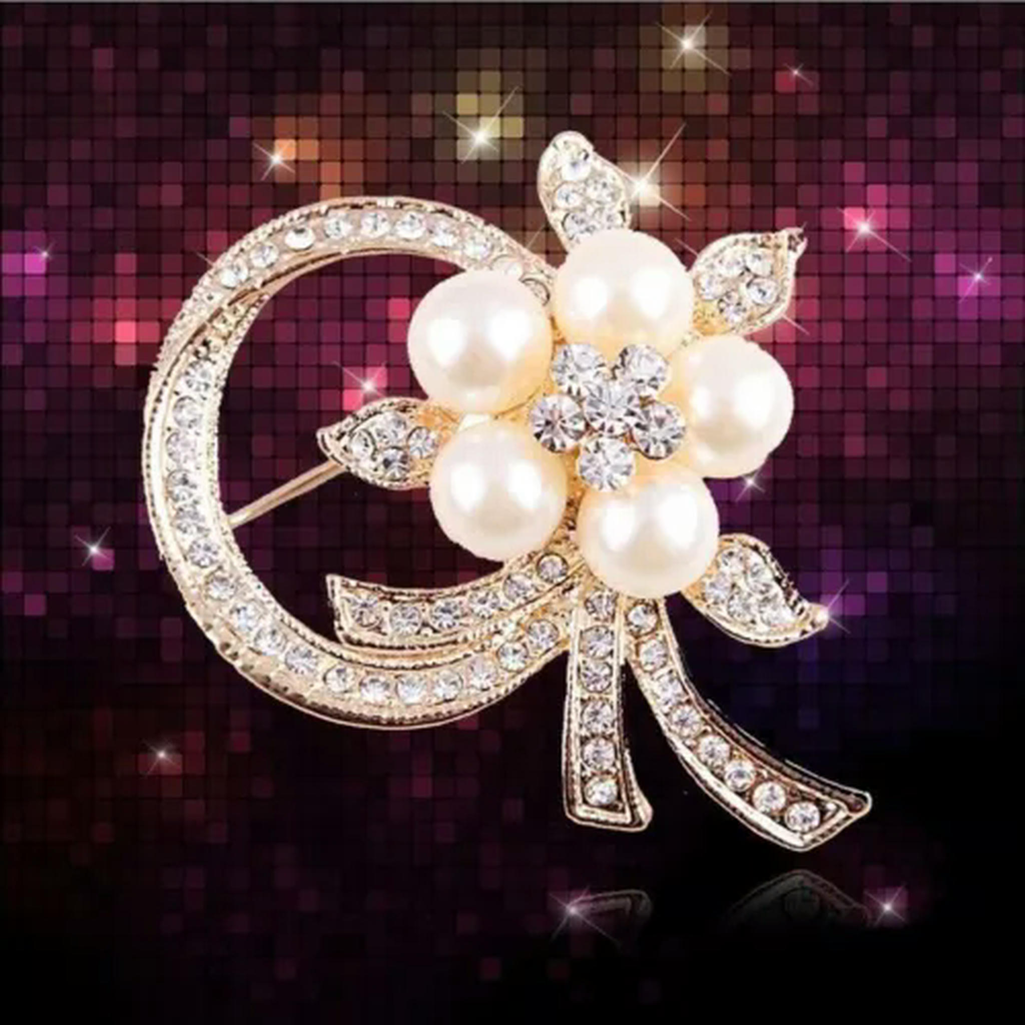 WBQF Hot Selling Fashion Full Pearl Rhinestone Flower Brooch