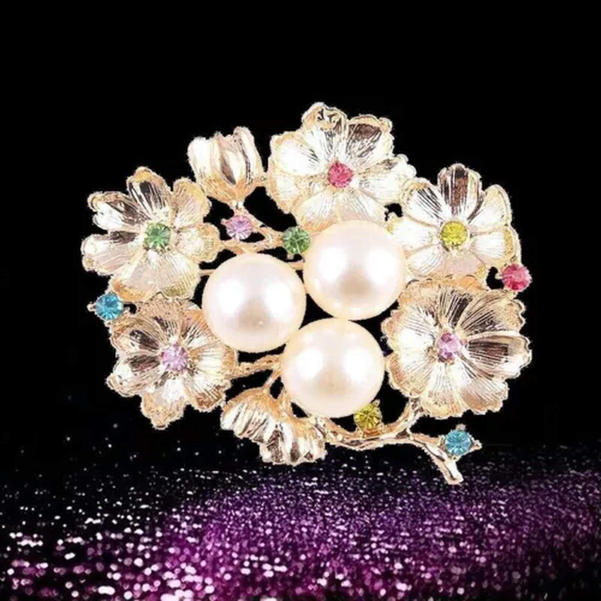 WBQF Hot Selling Fashion Full Pearl Rhinestone Flower Brooch