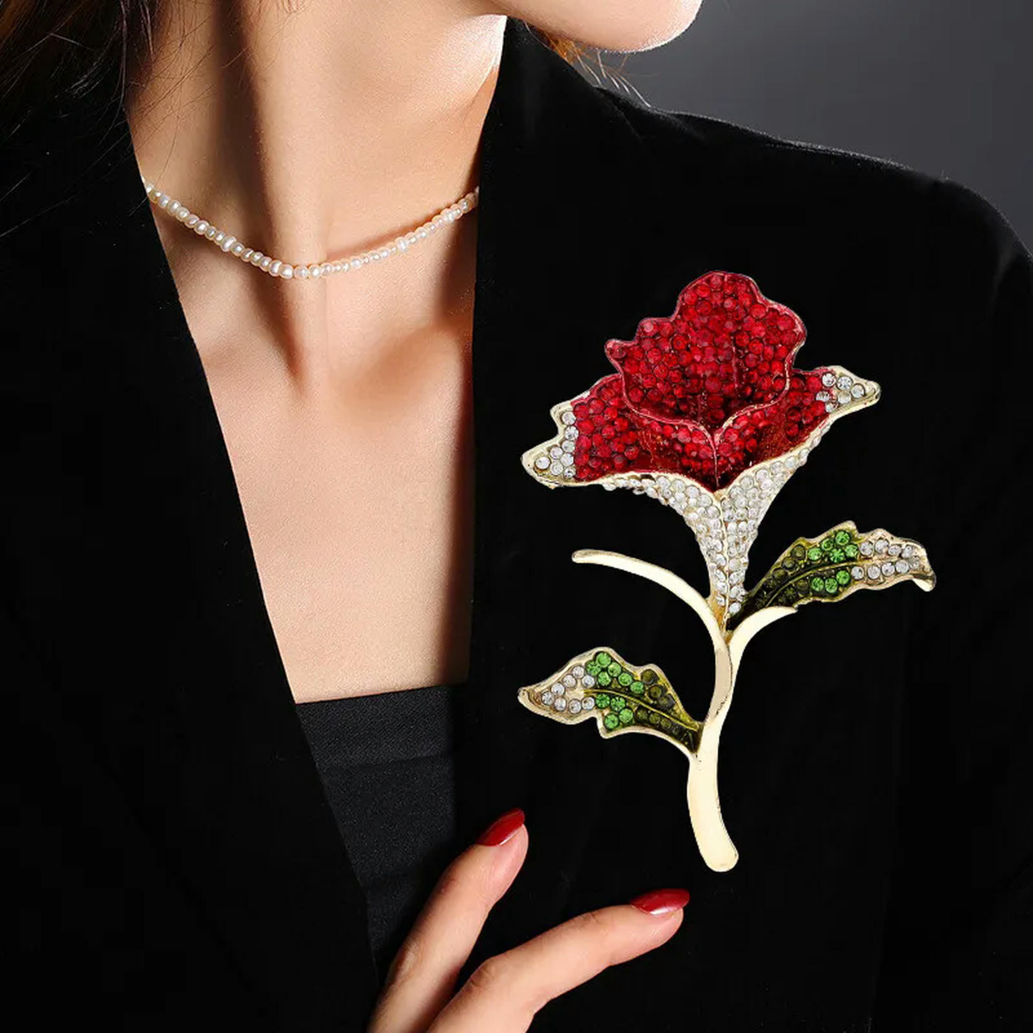 Oval Rhinestone Brooch Pin - Floral Style Crystal Brooch For Wedding & Formal Wear