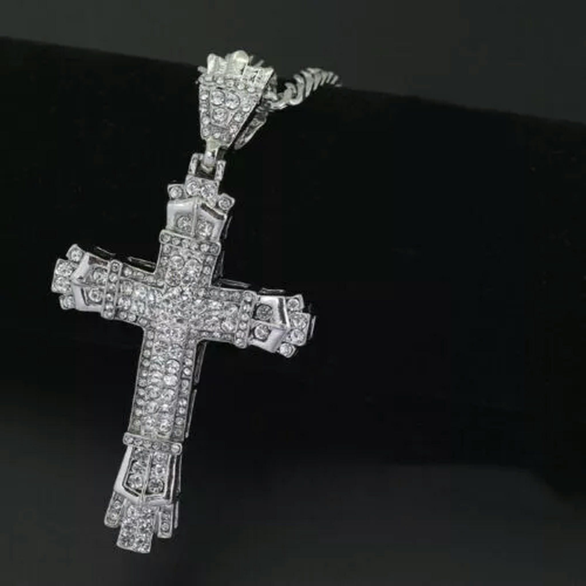 WBQF Women 925 Silver Gold Crystal Cross Pendant Necklace Chain Men's