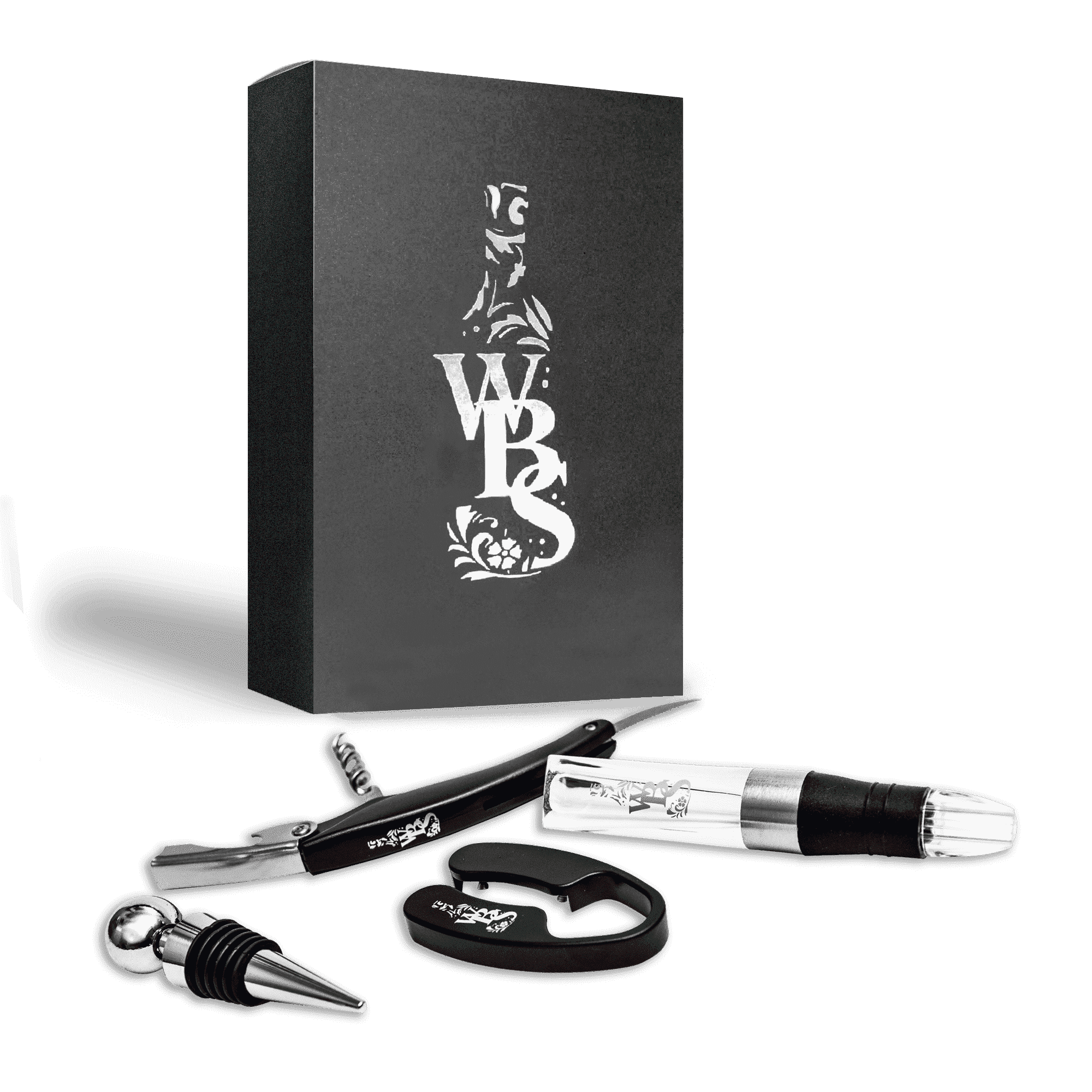 WBS Wine Opener Set with Corkscrew, Foil Cutter, Bottle Stopper, Aerator Pourer