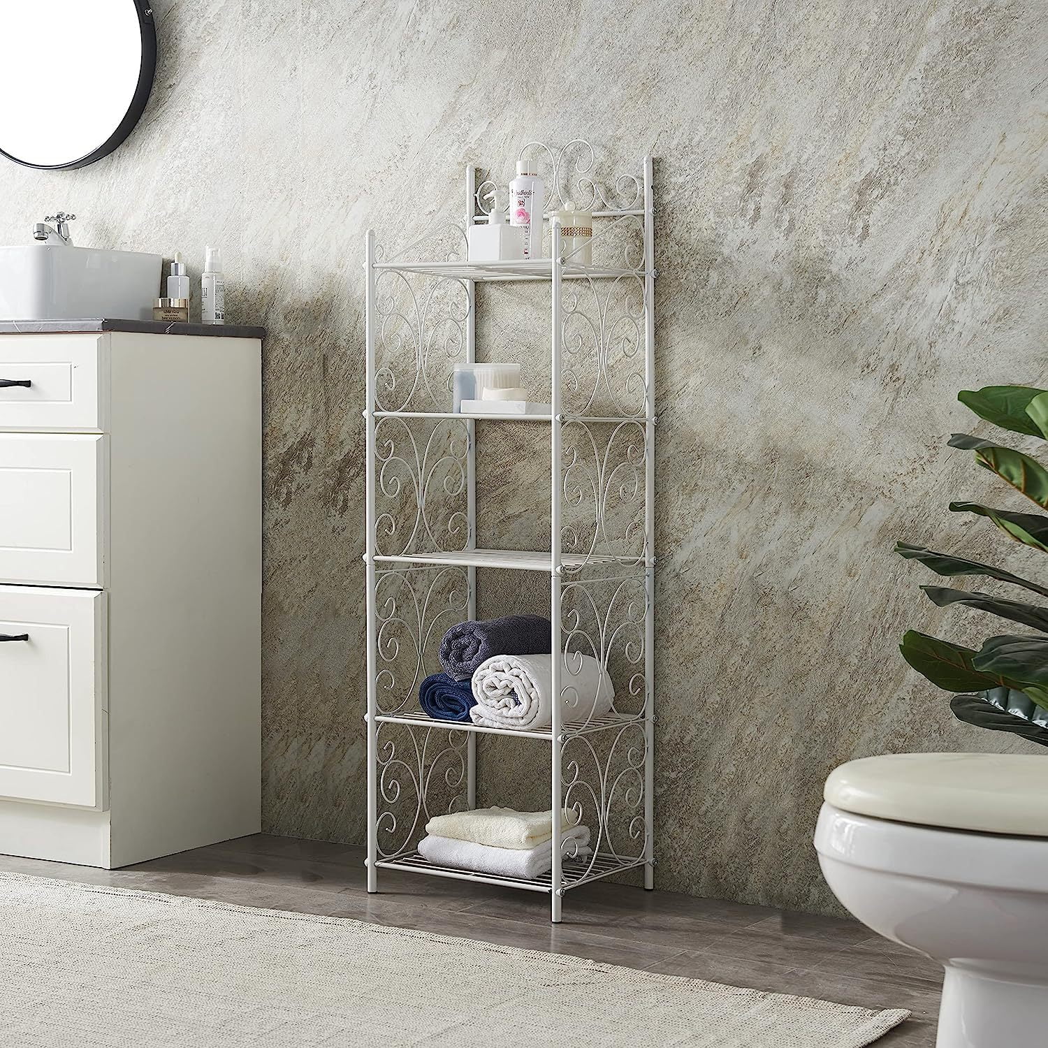 WBTAYB 5 Tier Bathroom Storage Shelf Unit, FreeStanding Metal Rack