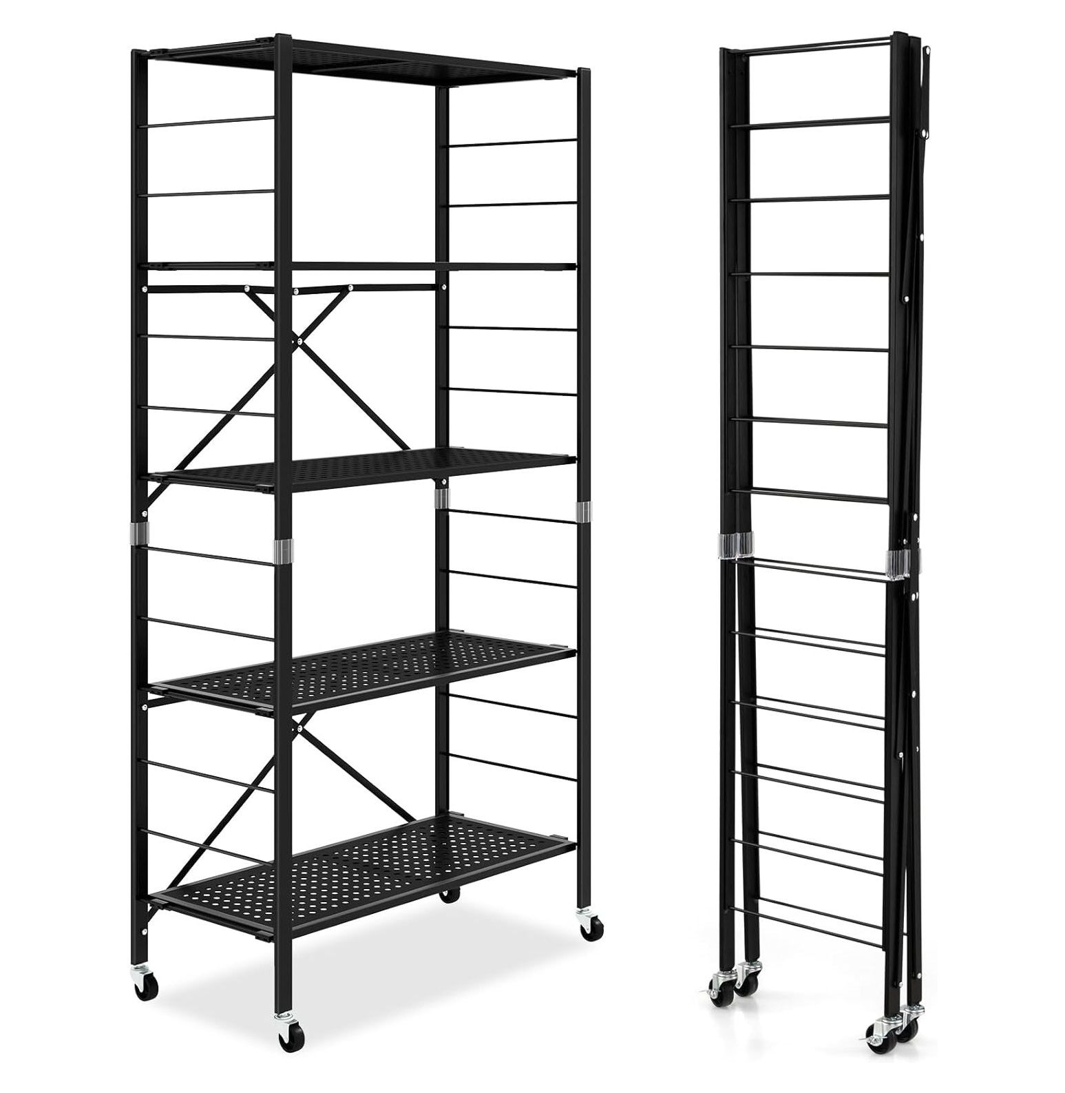 WBTAYB 5Tier Folding Storage Shelves with Wheels, 60” Tall Adjustable