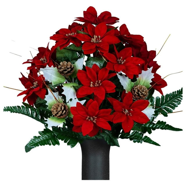 WBTAYB Artificial Cemetery Flowers Christmas Grave Flowers Red