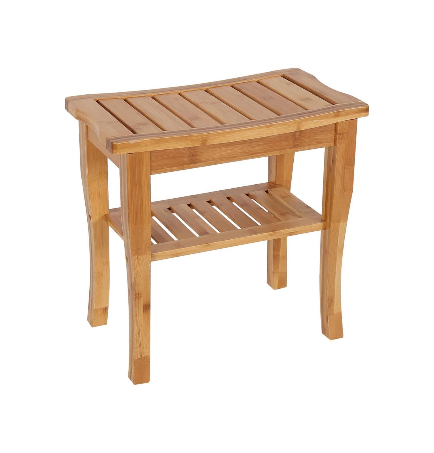 WBTAYB Bamboo Shower Bench Stool & Bench Spa Stool with 2Tier Shower