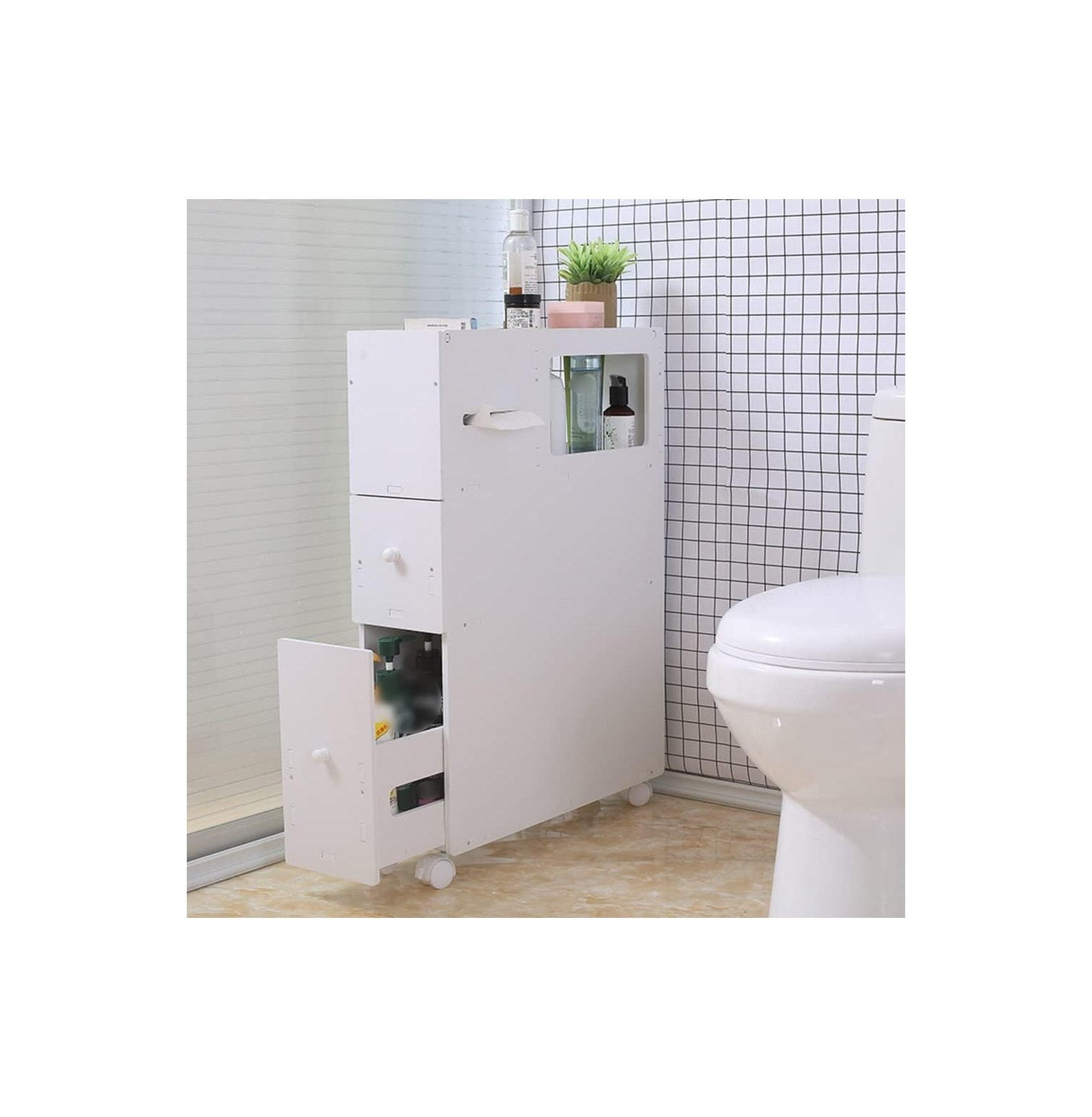 WBTAYB Bathroom Storage Cabinet with Wheels and Drawers - Over Toilet ...
