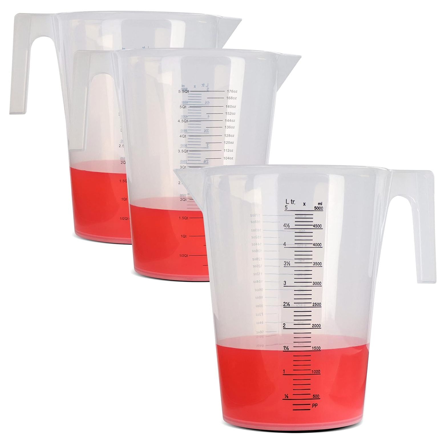 WBTAYB Large Plastic Measuring Pitcher 3Pack 5 Liter Measuring