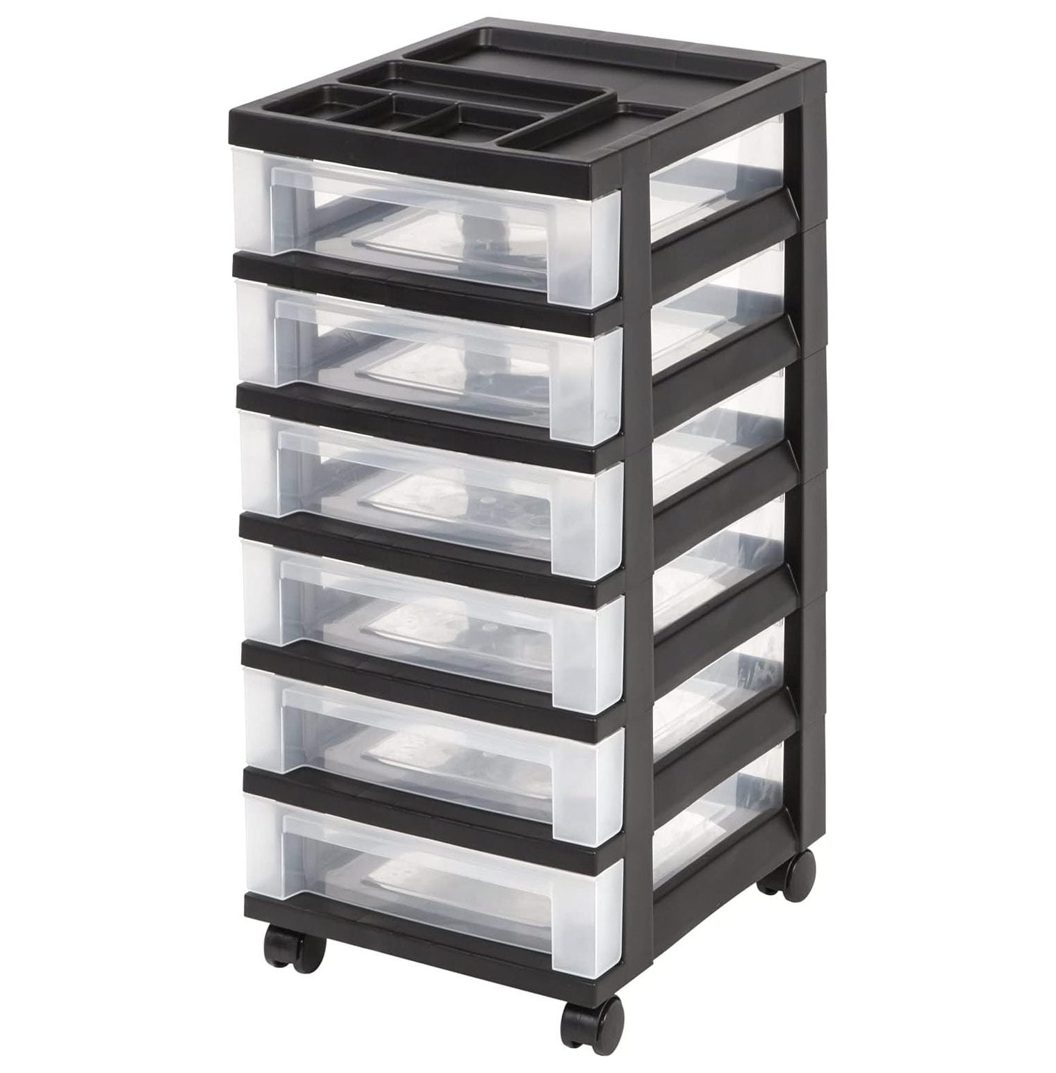 Black and Clear Extra Large 6-Drawer Rolling Plastic Storage Cart