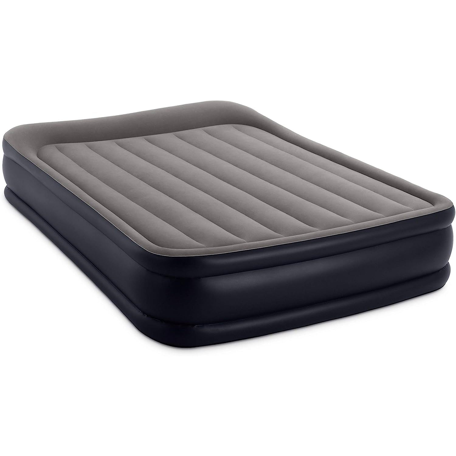 Queen Size Gray and Black Raised Air Mattress with Built-in Pump