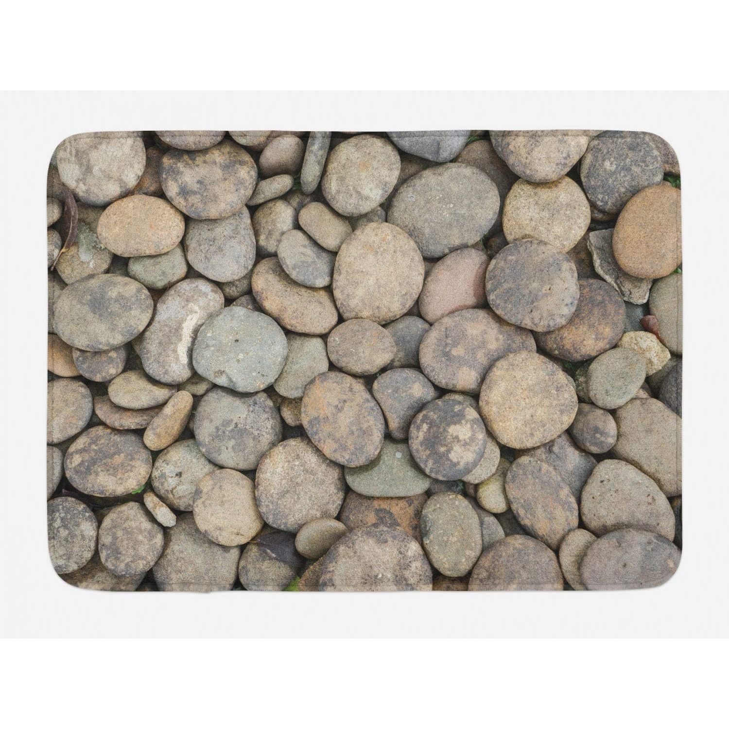 WBTAYB River Rock Bath Mat, Nature Image of a Backdrop Covered Smooth