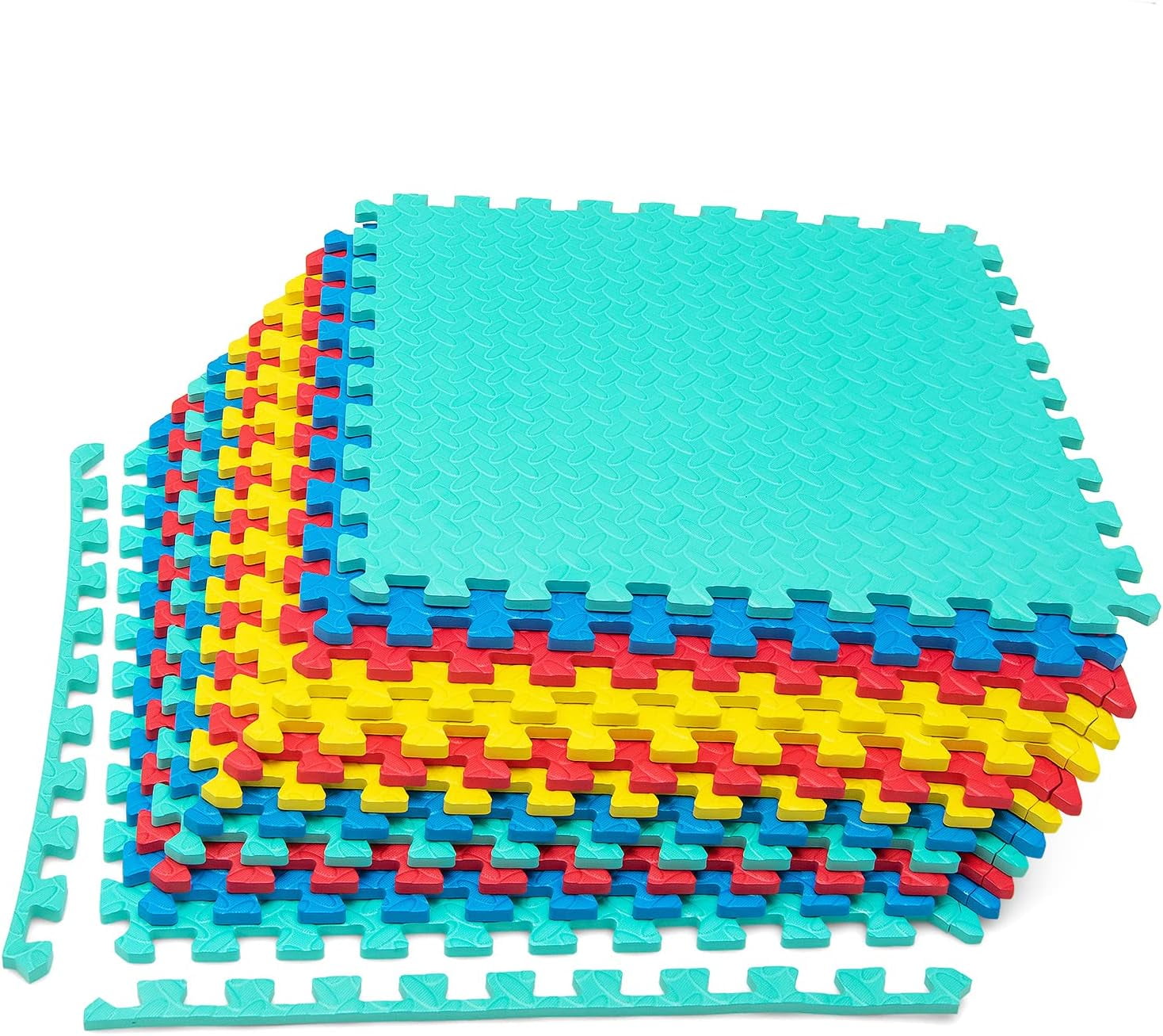 WBTER 12 Tiles Exercise Flooring Mats with Border, Non-Slip EVA Foam Protective Mats, Elastic Puzzle Play Mats, 1/2" Interlocking Floor Mats for Home Gym, Fitness Room, Workshop Equipment