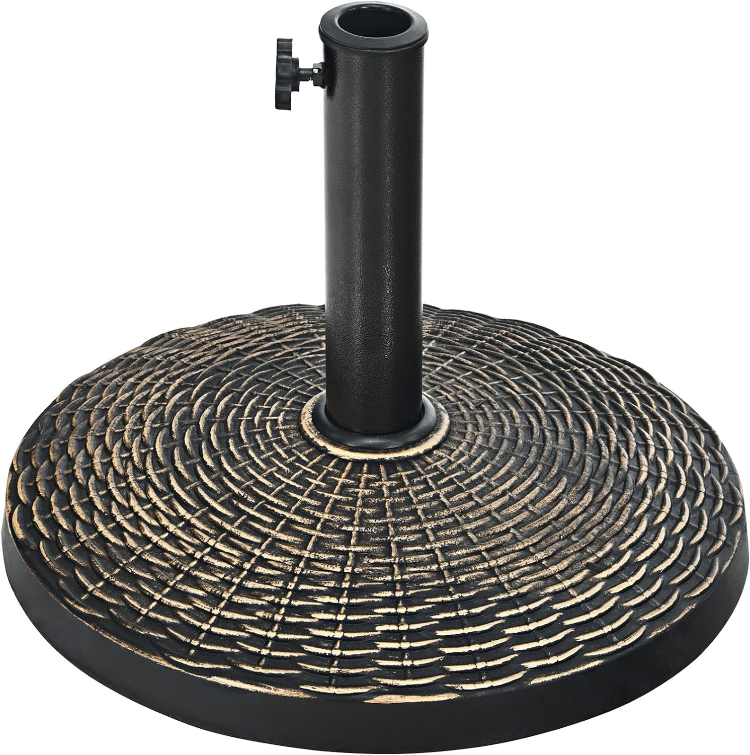 WBTER 22 lbs Patio Umbrella Base, 18 Inch Round Outdoor Umbrella Stand for 1.5'' or 1.9'' Diameter Pole, Heavy Duty Market Umbrella Holder for Garden Beach Yard Poolside Lawn, Bronze