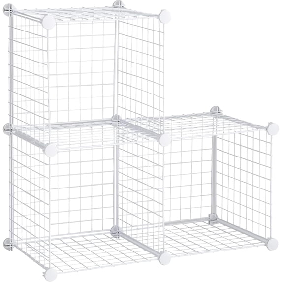 WBTER 3 Piece Storage Wire Stackable Cube Set Easy Assemble White for ...