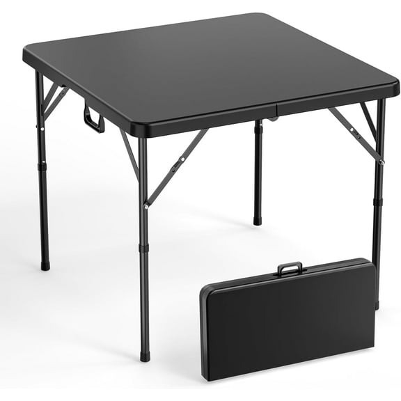 WBTER 34" Fold in Half Square Table, Bi-Folding Commercial Portable Plastic Dining Table for Kitchen Outdoor Party Wedding Event, Black