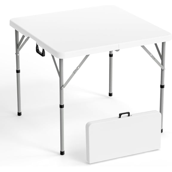 WBTER 34" Fold in Half Square Table, Bi-Folding Commercial Portable Plastic Dining Table for Kitchen Outdoor Party Wedding Event, White