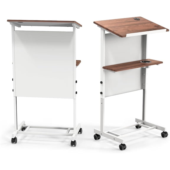 WBTER 36.2-44.3 in Height Adjustable Portable Podium Stand, Wheeled Lectern with Storage Shelf, Rolling Pulpits with Edge Stopper for Church, Ceremony, Classroom Lecture Speech Teach Platform