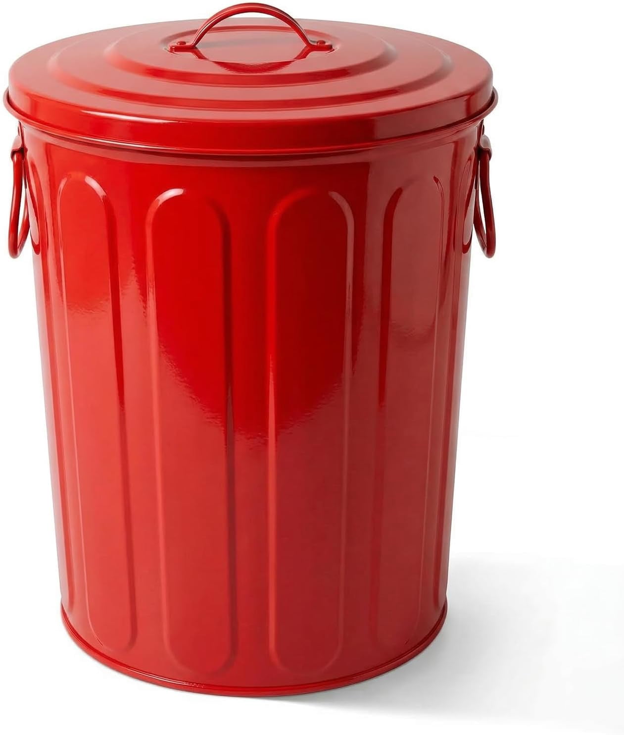 WBTER 5 Gallon Small Metal Trash Can with Lid Outdoor Galvanized Steel Bucket with Lid 5 Gal Storage Can for Dog Food Bird Seed Storage Container Rodent Pet Proof, Red
