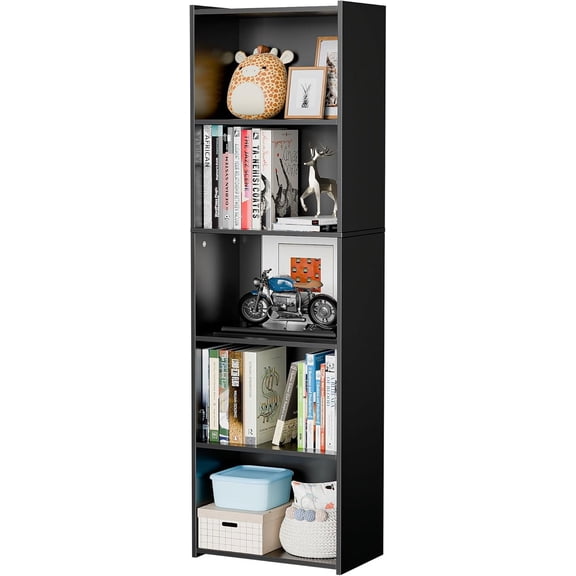 WBTER 5-Tier Bookcase and Bookshelf, Open Storage Shelves Narrow Tall Freestanding Cube Display Shelf for Bedroom Home Office Apartment Small Spaces, 52 Inch Black