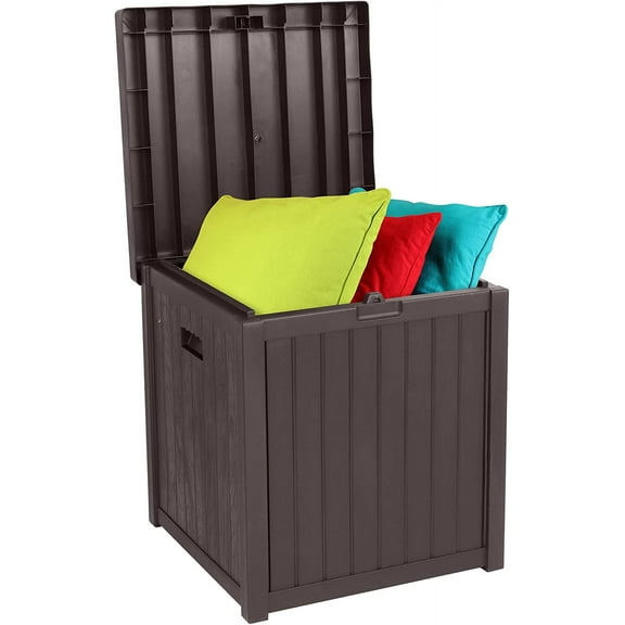 WBTER 51 Gallon Outdoor Deck Box, Plastic Deck Box Design with Convenient Handles, Lockable Storage Box for Patio, Garden, Backyard and Balcony (Brown)
