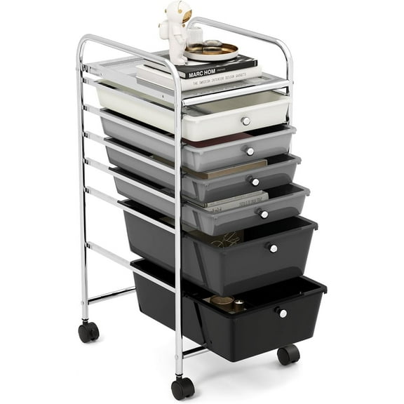 WBTER 6-Drawer Rolling Storage Cart, Multifunctional Art Craft Organizer Cart, Mobile Utility Storage Cart with Removable Drawers & Lockable Wheels, Craft Cart for Home Office, School, Gray Gradient