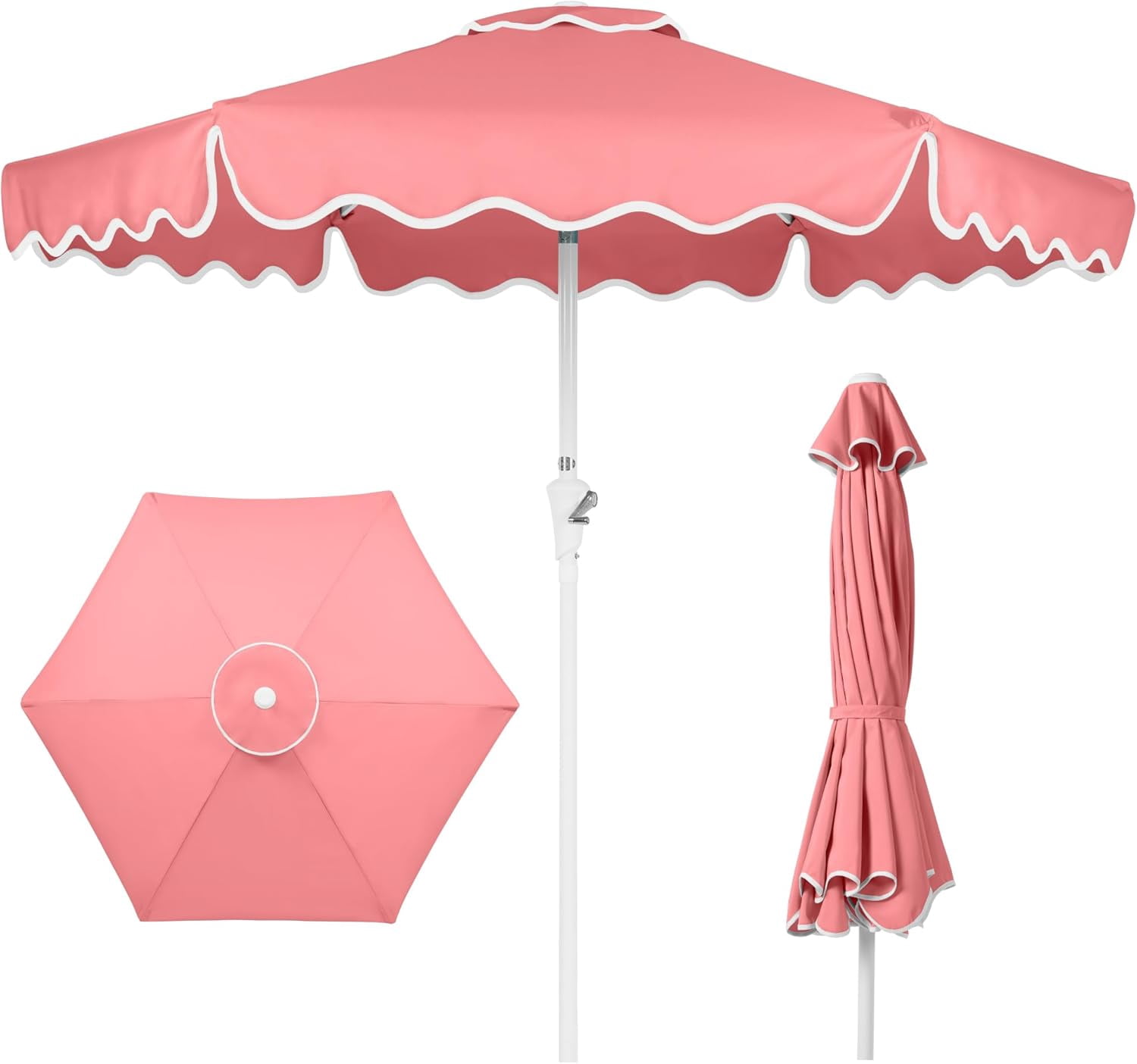 lb international patio umbrella pink 31364118 Lyon scalloped edge makes this umbrella chic enough for cocktails around the pool or an outdoor dinner party. 9ft Outdoor Patio Market Umbrella