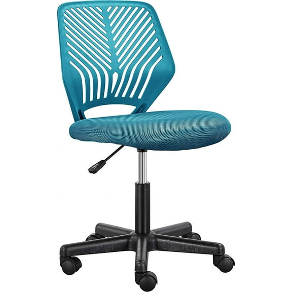 WBTER Armless Office Chair, Ergonomic Task Chair with Lumbar Support Adjustable Height, Modern Study Chair for Small Space, Turquoise