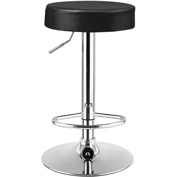 WBTER Bar Stool, Modern Swivel Backless Round Barstool, PU Leather Armless bar Chair with Height Adjustable, Chrome Footrest, Sturdy Metal Frame for Kitchen Dining Living Bistro Pub (Black, 1 pc)