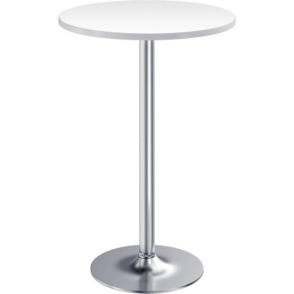 WBTER Bistro Pub Table Round Bar Height Cocktail Table for Home Bar, Small Round Bar Tables for Party, Dining Room, Living Room and Wedding, Metal Base MDF Top Obsidian, 40.6 Inch Height (1, White-2)