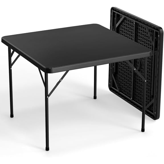 WBTER Black Card Square Table, 38 inch Foldable Legs Full Table Top, Easy to Set up and Store, Folding Portable for Game Puzzles, Gathering, Party, Dining, Indoor, Outdoor, Outside