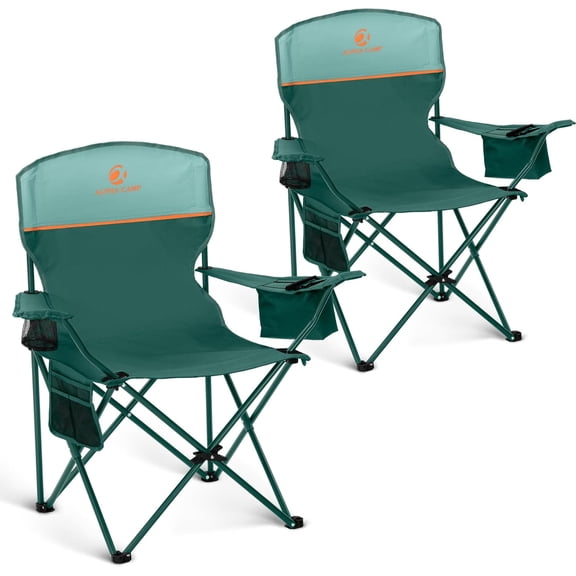 WBTER Camping Chair 2 Pack Portable Chair with 3-Can Cooler Folding Chair with Side Pocket and Cup Holder, Collapsible for Camping, Tailgates, Beach, Fishing and Sports,2PC