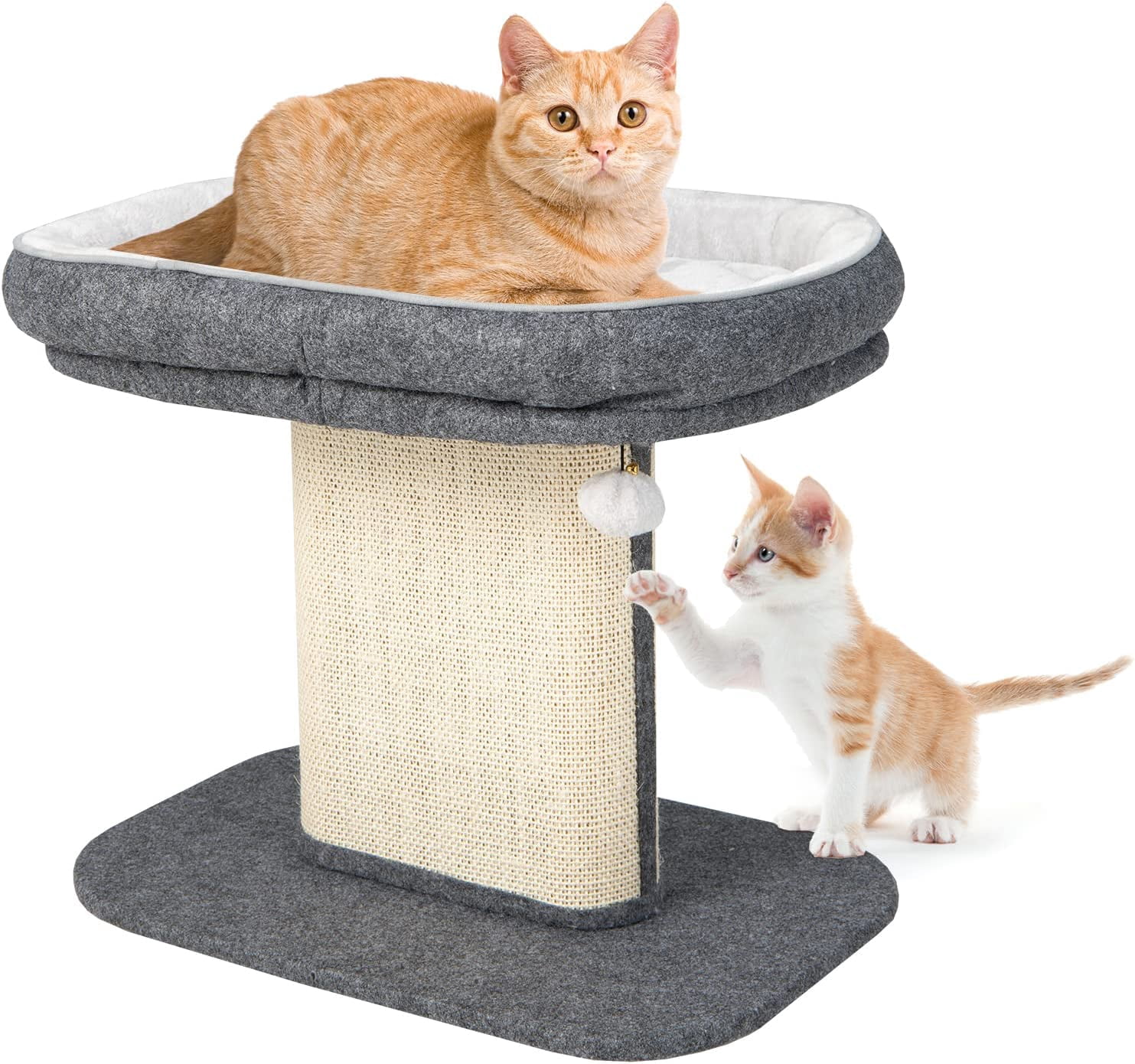 WBTER Cat Tree for Indoor Cats, 2-Tier Cat Tower with Top Perch & Sisal Scratching Panel & Jingling Fur Ball Toy, Cozy Cat Bed with Scratching Post, Modern Small Kitten Activity Center (Grey)