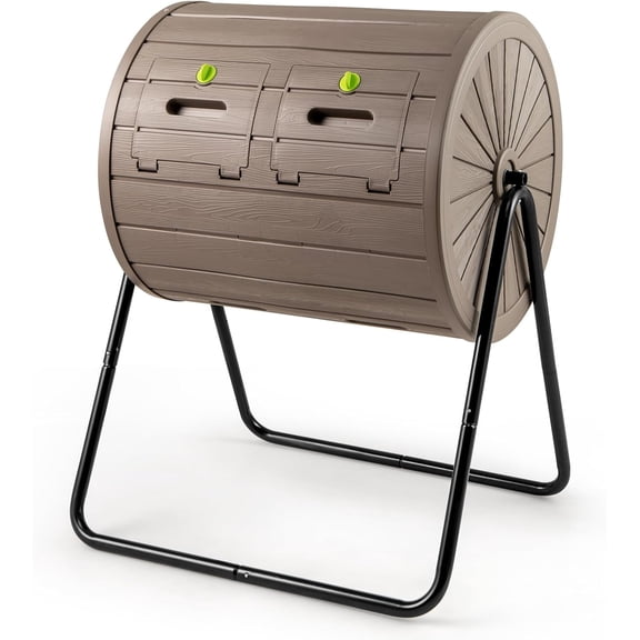 WBTER Compost Tumbler, 37.5 Gallon Large Outdoor Compost Bin w/Dual Chambers, 2 Lockable Doors, Efficient 360 Rotating Batch Composter for Garden Yard Farm Waste, Easy Assembly, BPA-Free (Coffee)