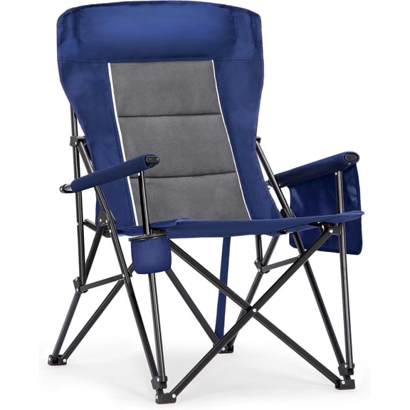 WBTER Heavy Duty High Back Camping Chairs with Cup Holder Oversized Folding Chair Outdoor Chair with Headrest,Lawn with Side Pocket for Lawn, Sports and Fishing, 500lbs