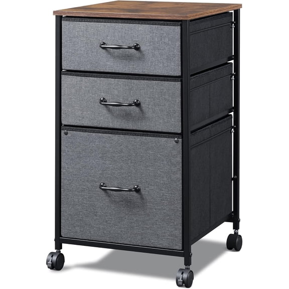 WBTER Mobile File Cabinet, Rolling Printer Stand with 3 Drawers, Fabric Vertical Filing Cabinet fits A4 or Letter Size for Home Office, Rustic Brown