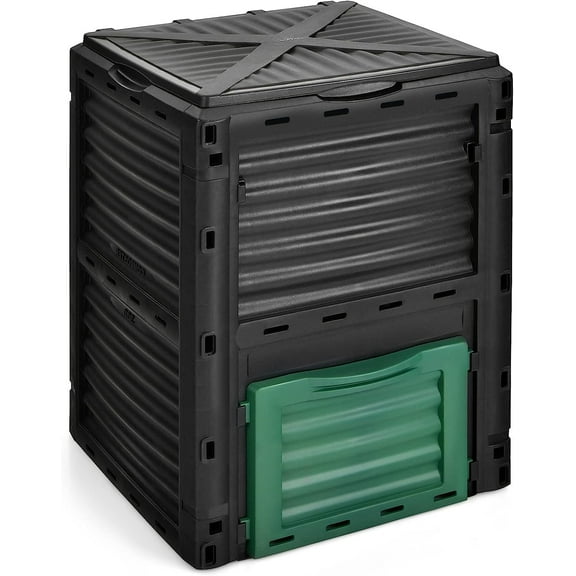 WBTER Outdoor Compost Bin, Composting Box w/Top Flip Latch-on Lid,80 Gallons Composter for Kitchen Waste & Garden Scraps, Compost Barrel for Fast Creation of Fertile Soil (Black+Green)